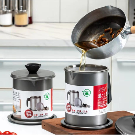 Stainless Steel Oil Filter Pot 1.4L Leak Proof Non Slip Corrosion & Heat Resistant Design