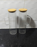 1.5L Clear Ribbed Borosilicate Glass Juice and Water Jug with Bamboo Lid