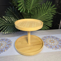 2 Layer Bamboo Lazy Susan Rotating Organizer Glass storage jar Kitchen Counter & Beverage Station Organizers