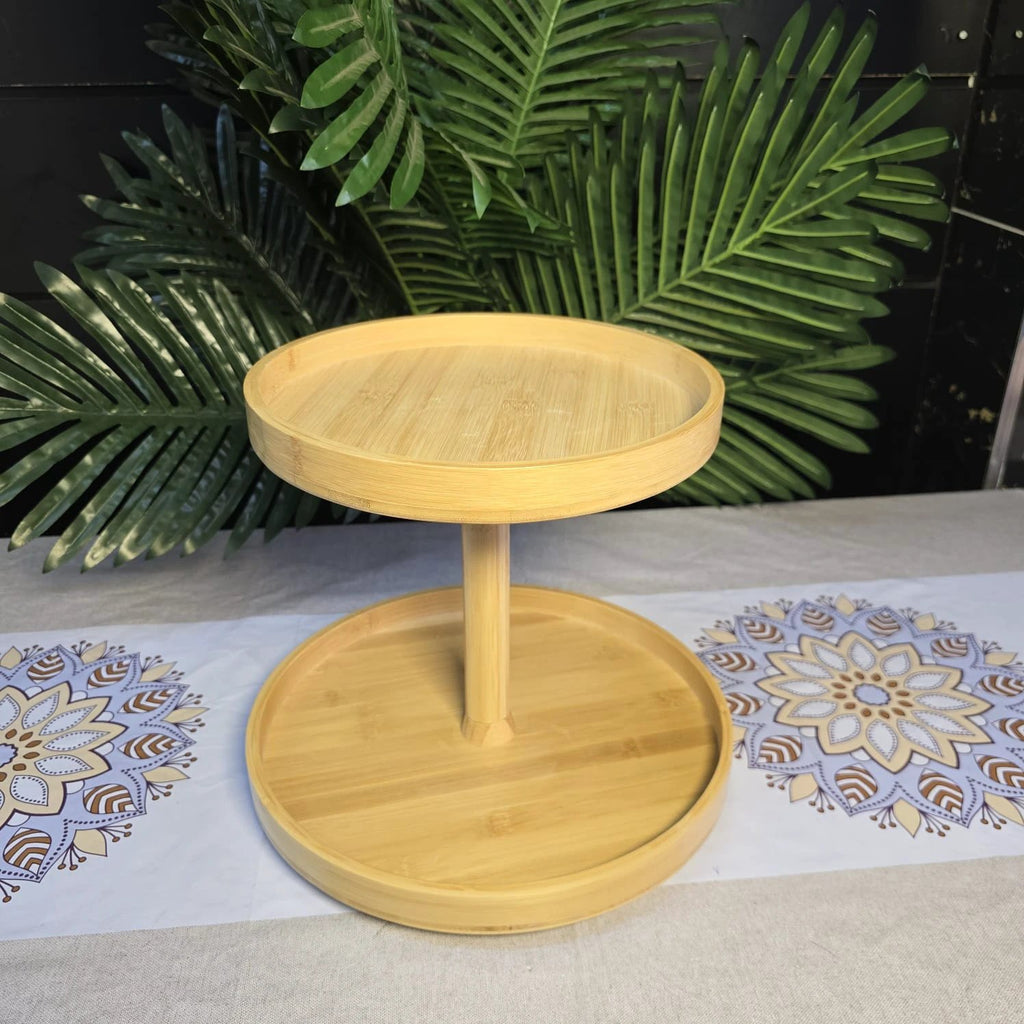 2 Layer Bamboo Lazy Susan Rotating Organizer Glass storage jar Kitchen Counter & Beverage Station Organizers