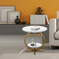 2-Layer Marble Effect Minimalist Side Table – Living Room, Bedside, or Balcony Coffee Table Coffee Tables End Tables