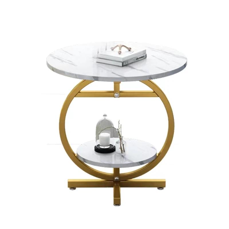 2-Layer Marble Effect Minimalist Side Table – Living Room, Bedside, or Balcony Coffee Table Coffee Tables End Tables
