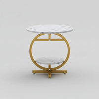 2-Layer Marble Effect Minimalist Side Table – Living Room, Bedside, or Balcony Coffee Table Coffee Tables End Tables