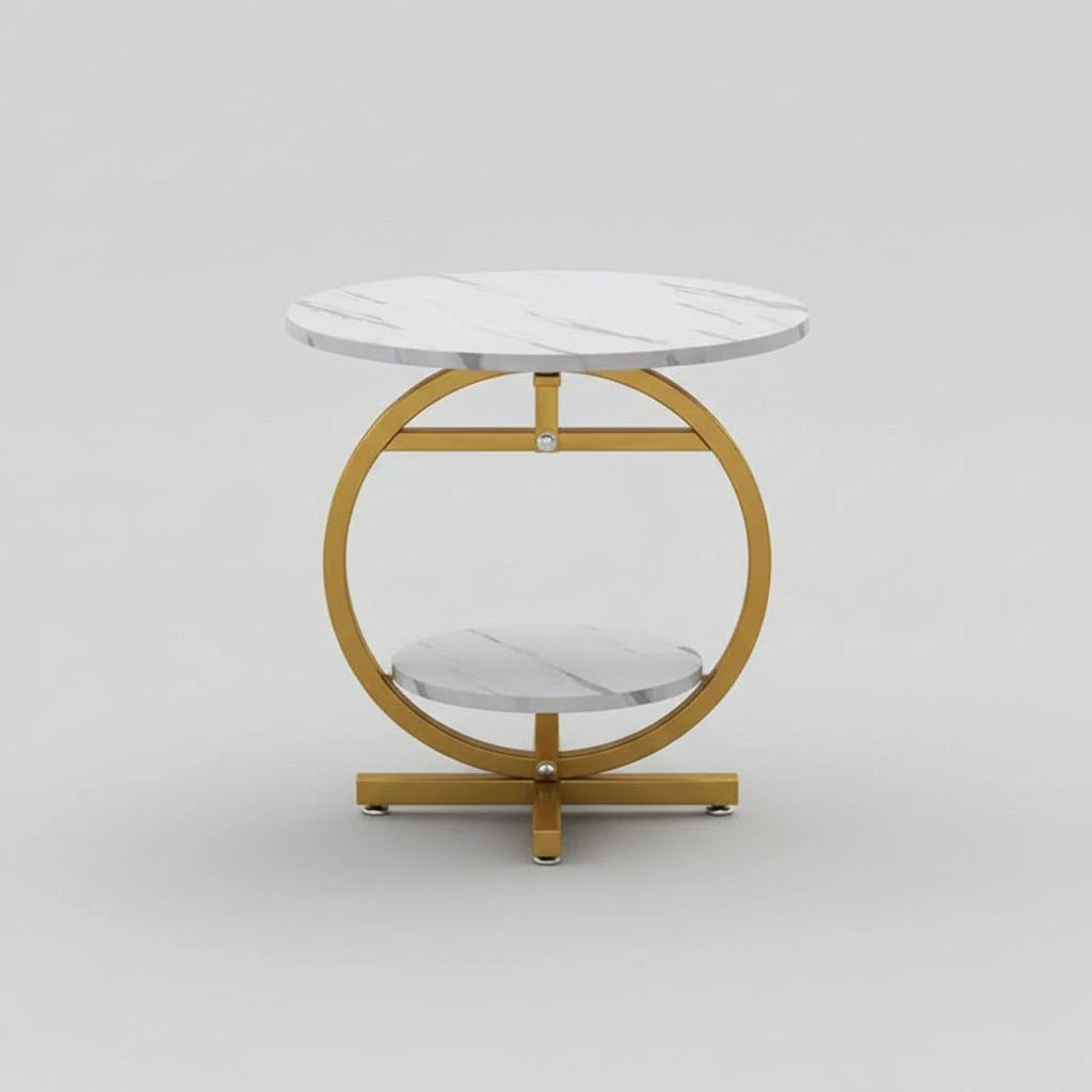 2-Layer Marble Effect Minimalist Side Table – Living Room, Bedside, or Balcony Coffee Table Coffee Tables End Tables