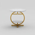 2-Layer Marble Effect Minimalist Side Table – Living Room, Bedside, or Balcony Coffee Table Coffee Tables End Tables