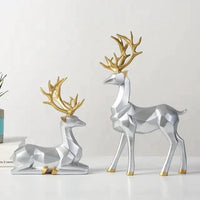 2 Pcs Golden Deer Figurines Living Room Decor Decor