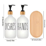 2-Piece Ceramic Soap & Lotion Dispenser Set with Bamboo Tray – 500ml | Hands/Dishes & Soap/Lotion Labels | Black & White Soap & Lotion Dispensers