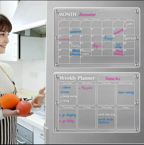 2 Piece Magnetic Fridge Planner with Pens, Erasing Towel, and Pen Holder