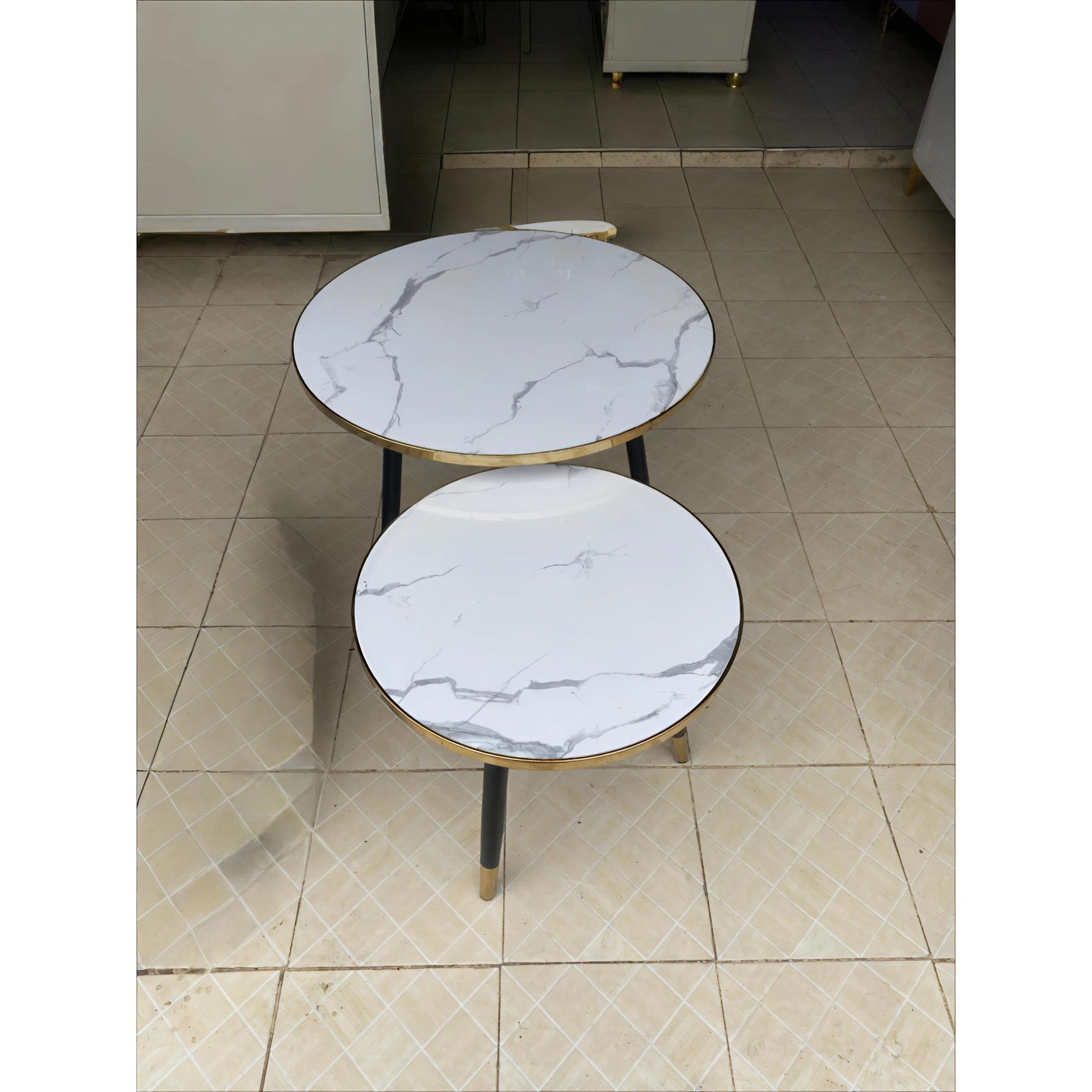 2 Piece Marble-Top Coffee Table Set White & Gold Modern Living Room Accent Coffee Tables Coffee Tables