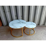 2 Piece Round Marble-Top Nesting Coffee Table Set–Gold Base