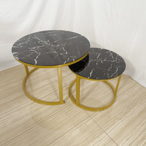 2 Piece Round Marble-Top Nesting Coffee Table Set–Gold Base Coffee Tables Coffee Tables