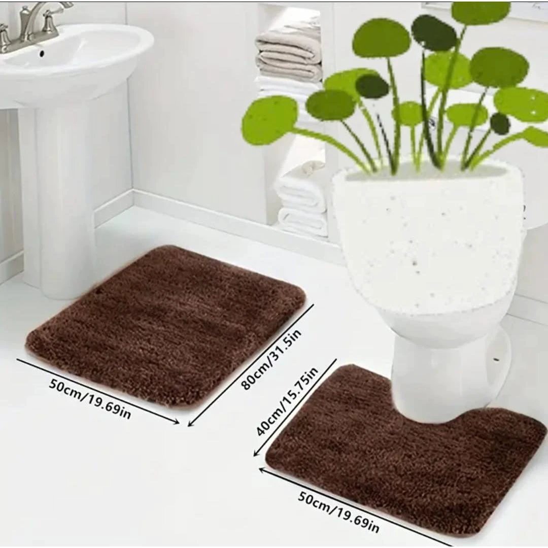 2-Piece Thick Microfibre Bathmat & Toilet Mat Set – Ultra Soft & Luxury Feel Bath Mats & Rugs