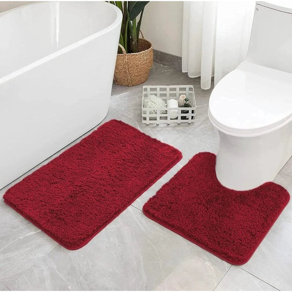 2-Piece Thick Microfibre Bathmat & Toilet Mat Set – Ultra Soft & Luxury Feel Bath Mats & Rugs