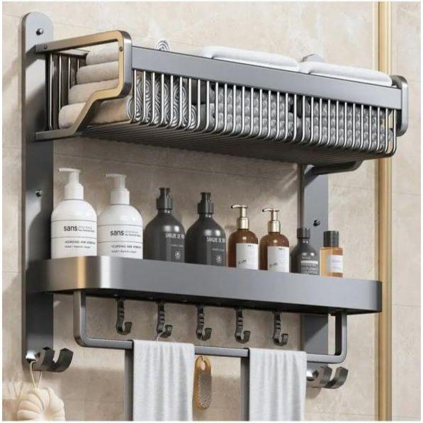 2 Tier Aluminum Bathroom Rack Organizer 45×37cm