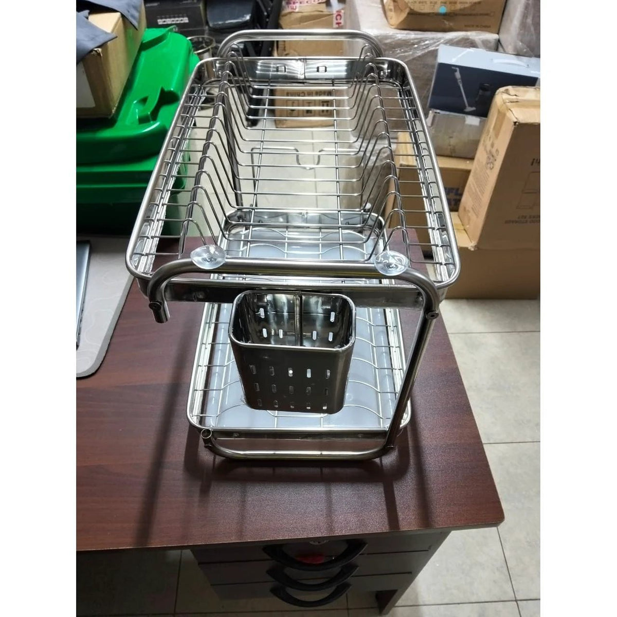 2-Tier Chrome Dish Rack 201SS Material with Drain Tray & Utensil Holder Organizer Dish Racks