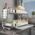 2-Tier Chrome Dish Rack 201SS Material with Drain Tray & Utensil Holder Organizer Dish Racks