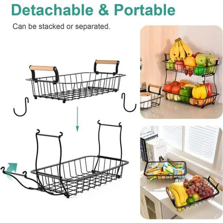 2 Tier Detachable & Portable Nordic Metallic Fruit, Vegetable Basket Rack | Multifunctional | Kitchen, Living Room, Dining Room, Living Room