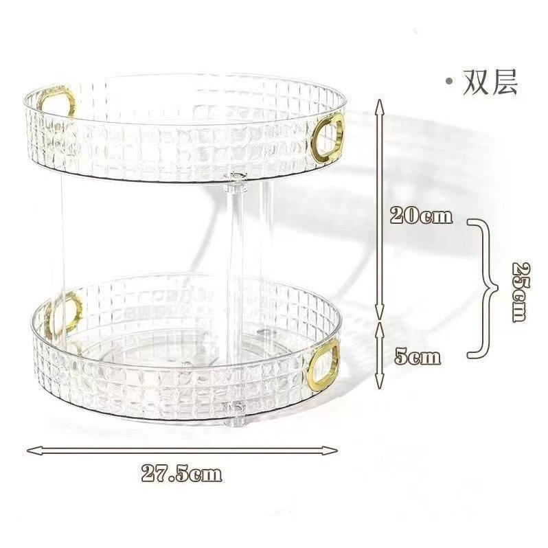 2-Tier Diamond Acrylic Rotating Organizer | Lazy Susan | Clear with Gold Handles – 27.5cm Cosmetic Organizer Household Storage Caddies
