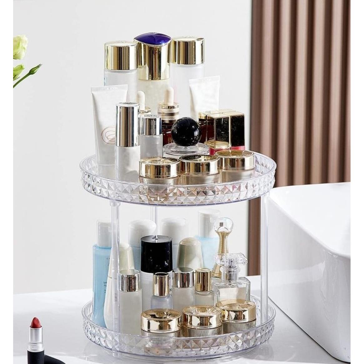 2-Tier Diamond Pattern Rotating Lazy Susan with Gold Handles