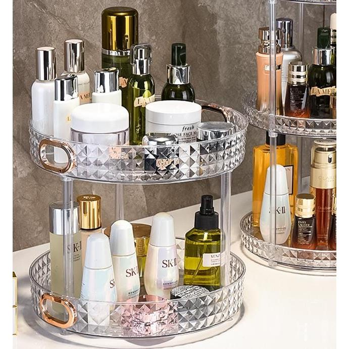 2-Tier Diamond Pattern Rotating Lazy Susan with Gold Handles