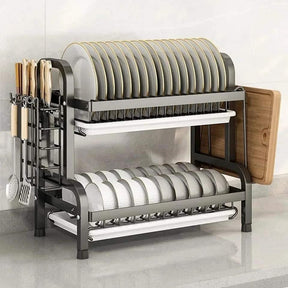 2 Tier Dish Rack with Cutlery Holder & Chopping Board Holder Kitchen Rack Kitchen Utensil Racks