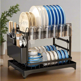 2-Tier Kitchen Dish Drying Rack with Drain Tray – Large Capacity Countertop Organizer with Utensil Holder