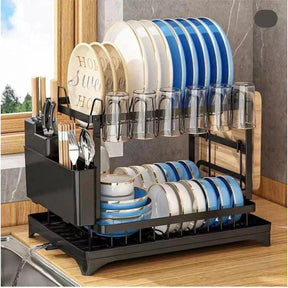 2-Tier Kitchen Dish Drying Rack with Drain Tray – Large Capacity Countertop Organizer with Utensil Holder Kitchen Racks Dish Racks