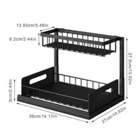 2 Tier Metallic Sliding Pull Out Cabinet Organizer Rack Kitchen Rack Storage Hooks & Racks