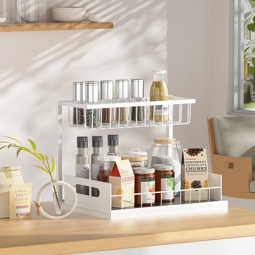 2 Tier Multipurpose Metal Organizer with Slide Rails