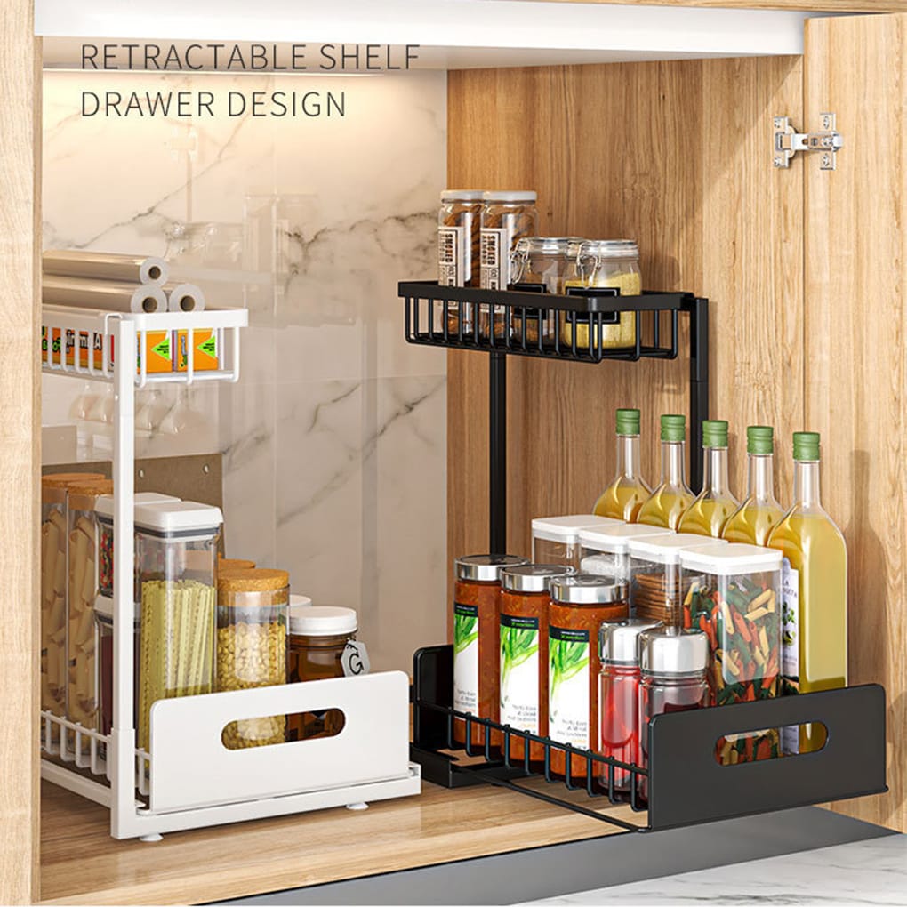 2 Tier Multipurpose Organizer with Slide Rails Metal Construction