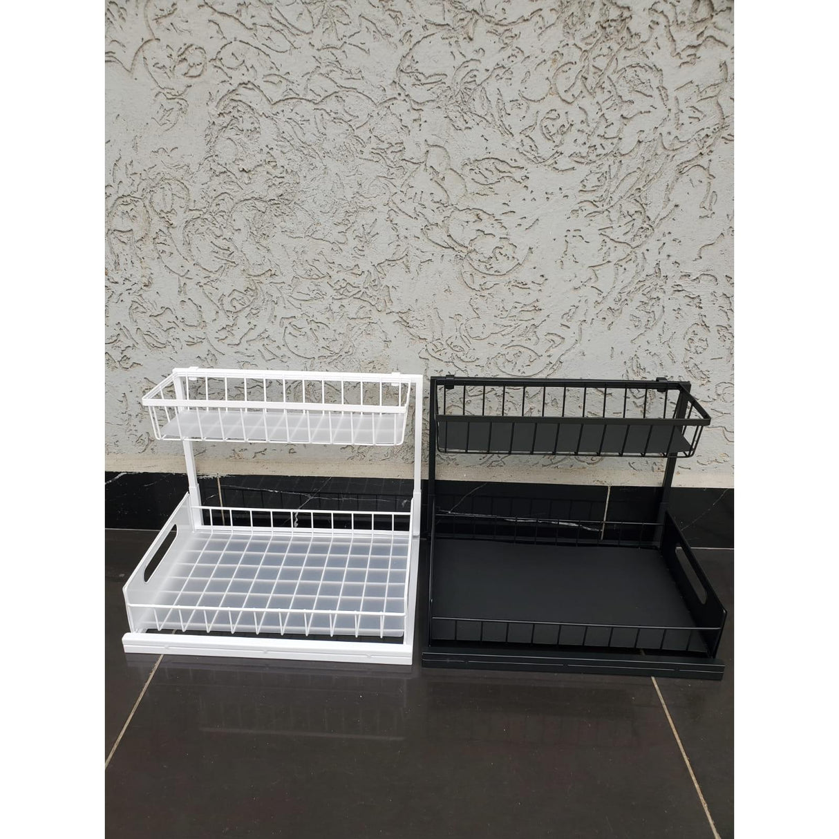 2 Tier Multipurpose Organizer with Slide Rails Metal Construction