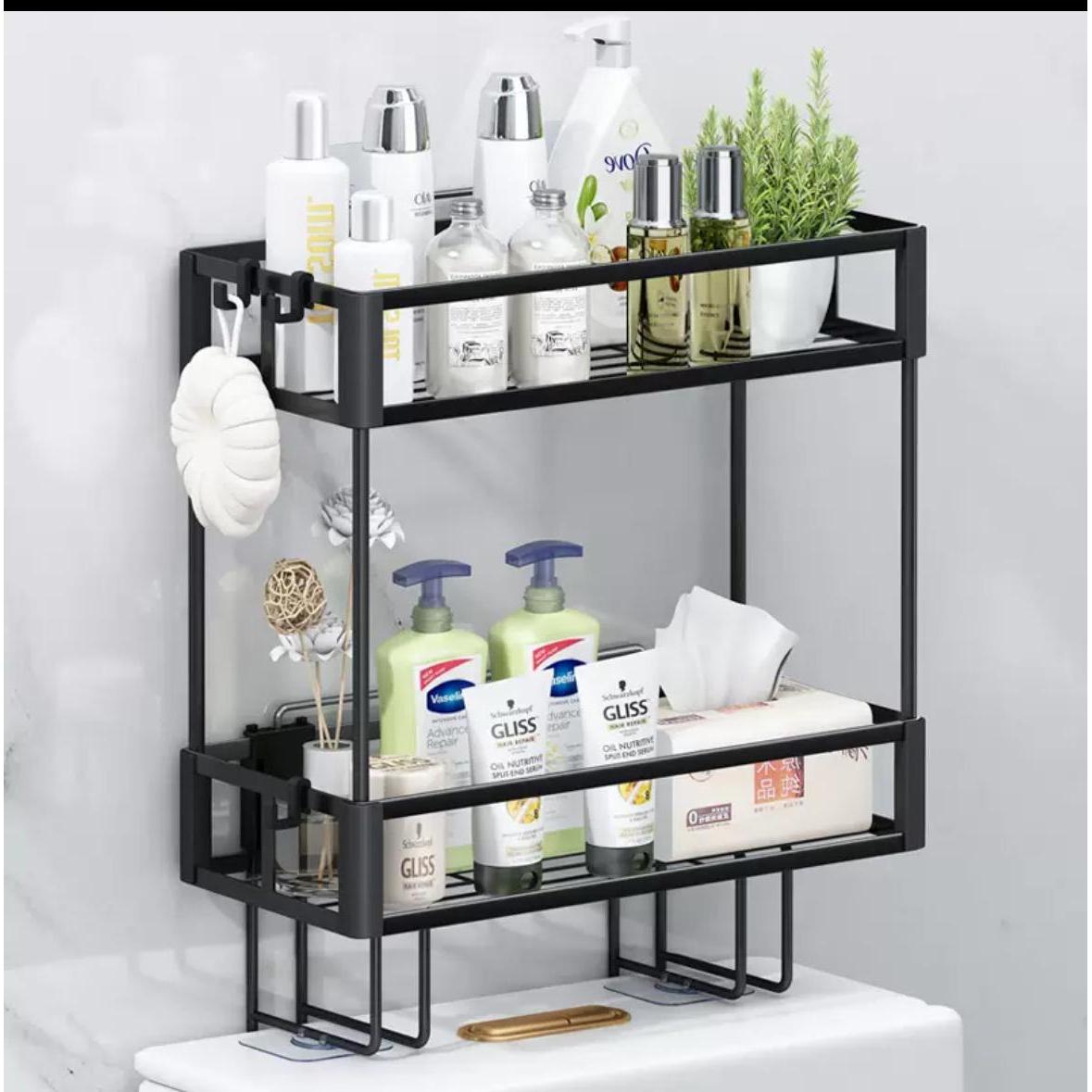 2 Tier Space-Saving Over the Toilet Storage Rack No-Drill Organizer