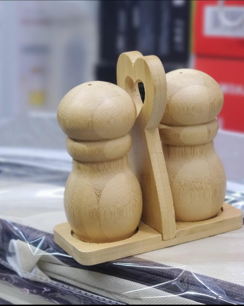 2 in 1 Bamboo Salt Shakers with Dual Compartment Design