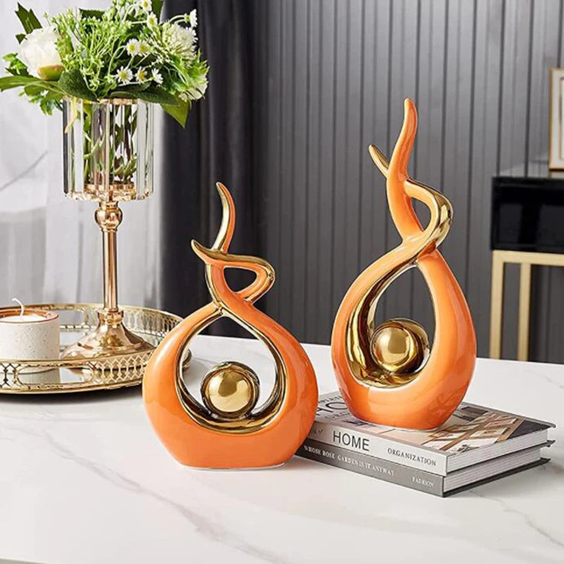 2 in 1 European Ceramic Decor Figurines White Silver Finish