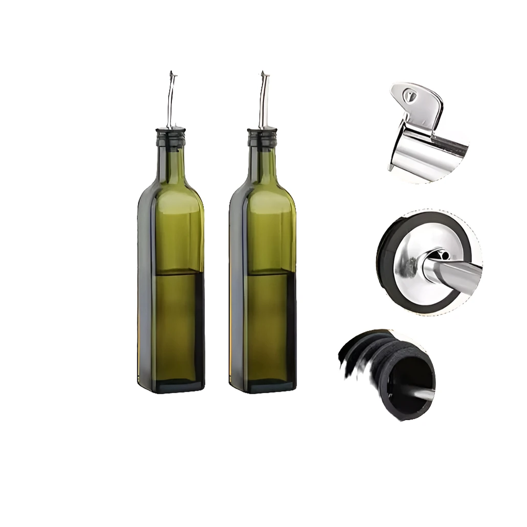 2 in 1 Glass Oil Dispenser Bottle Set with Bamboo Lid and Accessories Kitchen accessories Kitchen Utensil Sets