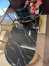 2-in-1 Nesting Coffee Table Set – Black Tempered Glass Top with Gold Frame (Round & Oval)