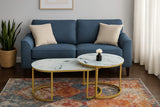 2 in 1 Round Glass and Oval Top Nesting Tables Modern Design
