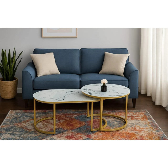 2 in 1 Round Glass and Oval Top Nesting Tables Modern Design Coffee Tables Coffee Tables