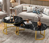 2 in 1 Round Glass and Oval Top Nesting Tables Modern Design