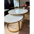 2-in-1 Round Nesting Coffee Table – White Marble Effect Tempered Glass & Gold Metal Frame (D80 & D60cm)