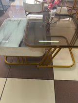 2-in-1 Square Nesting Coffee Table Set – Rounded Edges, Tempered Glass Top, Gold Frame