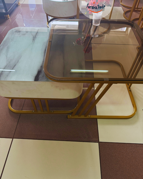 2-in-1 Square Nesting Coffee Table Set – Rounded Edges, Tempered Glass Top, Gold Frame