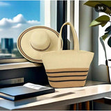 2 in 1 Summer Bag Hat Combo for Women Woven Beach Tote & Wide Brim Hat
