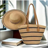 2 in 1 Summer Bag Hat Combo for Women Woven Beach Tote & Wide Brim Hat