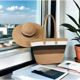 2 in 1 Summer Bag Hat Combo for Women Woven Beach Tote & Wide Brim Hat