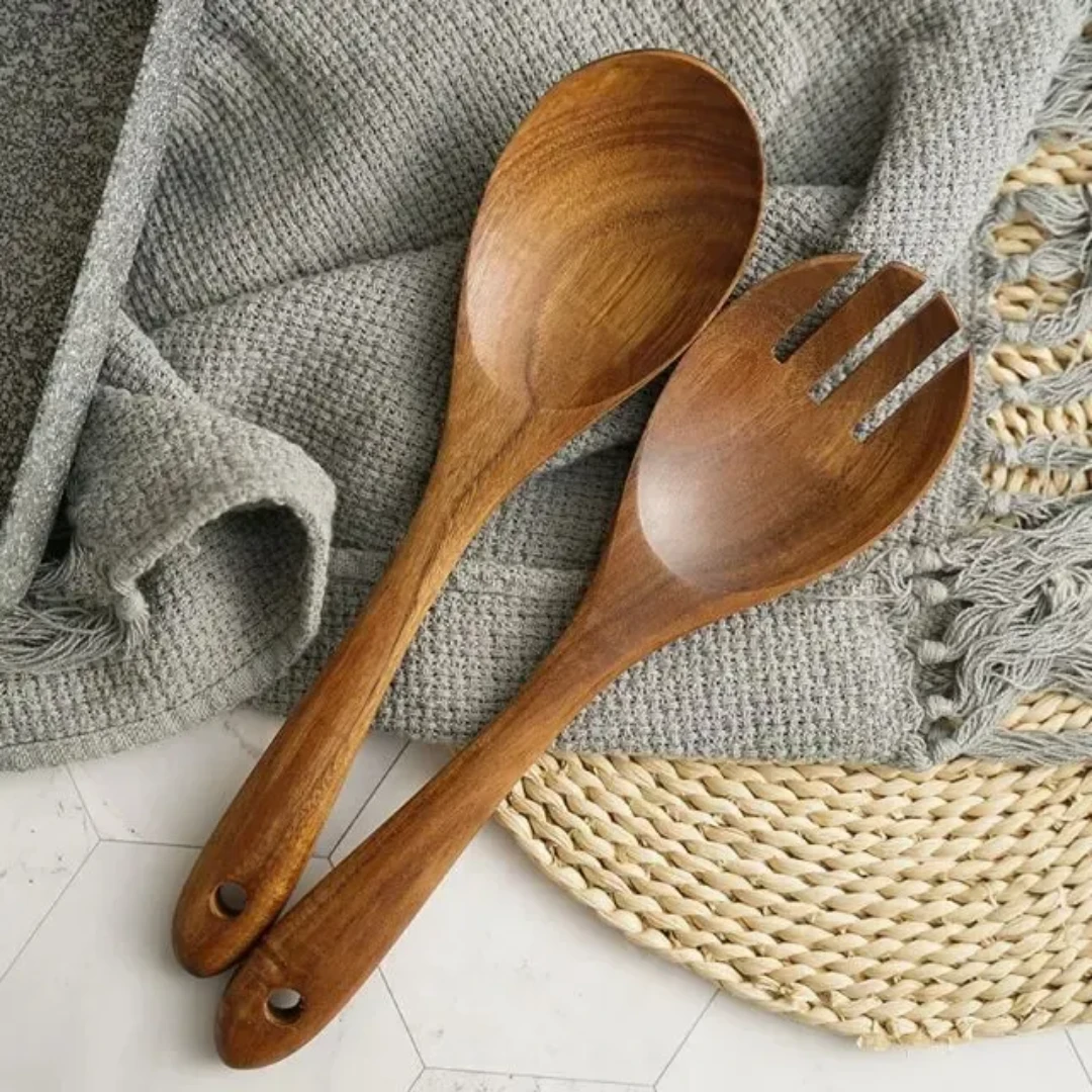 2 pcs Mahogany Wooden Kitchen Utensil Cooking Set Durable & Eco Friendly Cooking Tools Cooking Stick Black November Kitchen Utensil Sets