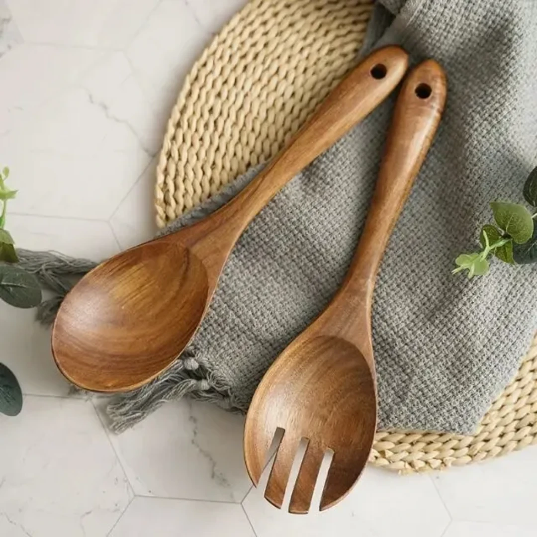 2 pcs Mahogany Wooden Kitchen Utensil Cooking Set Durable & Eco Friendly Cooking Tools Cooking Stick Black November Kitchen Utensil Sets