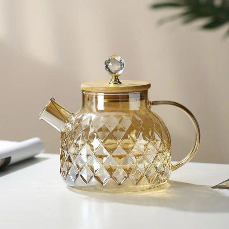 Nordic Luxe Diamond Glass Carafe Tea Pot | Elegant Design | Heat Resistant- Furaha Finds Kenya