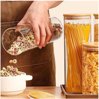 2000ml Glass Spaghetti & Cereal Jar with Airtight Bamboo Lid – Round food storage Food Storage Containers