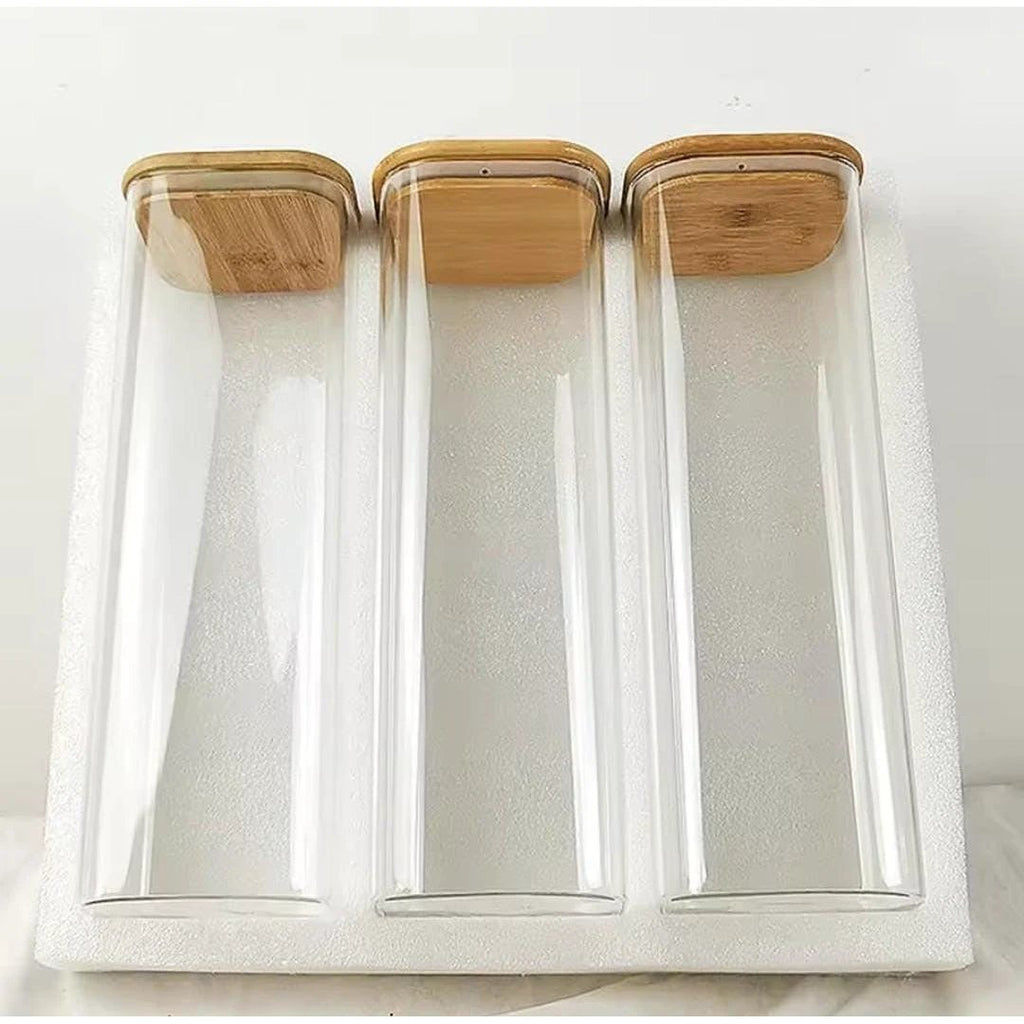 2000ml Rectangular Glass Spaghetti Jar with Bamboo Lid – Airtight Storage food storage Food Storage Containers